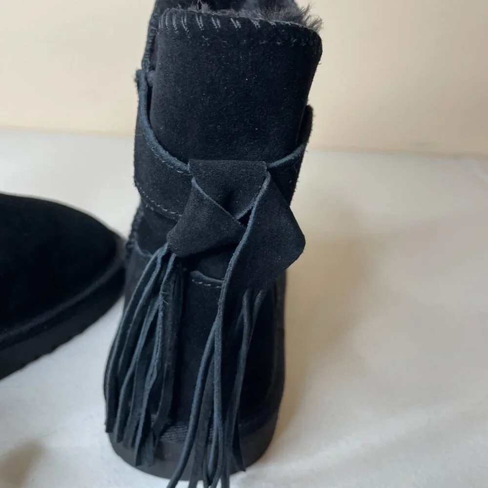 Morgan Taylor Women’s Black Leather Faux Fur Winter Booties Size 7